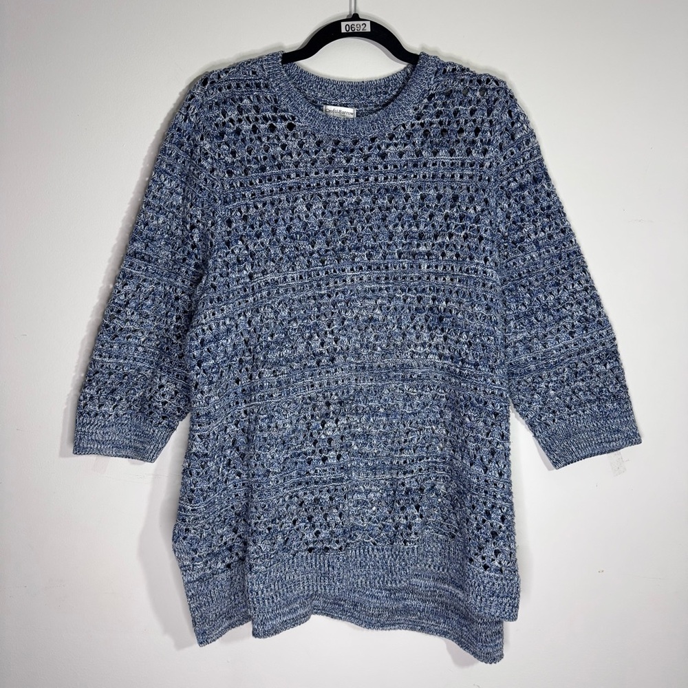 Croft & Barrow Blue Cotton Open Knit Tunic Sweater 2X Pointelle Plus Size